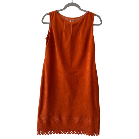 Veeko Orange Suede Sleeveless Dress With Eyelet Hem - Picture 1 of 8